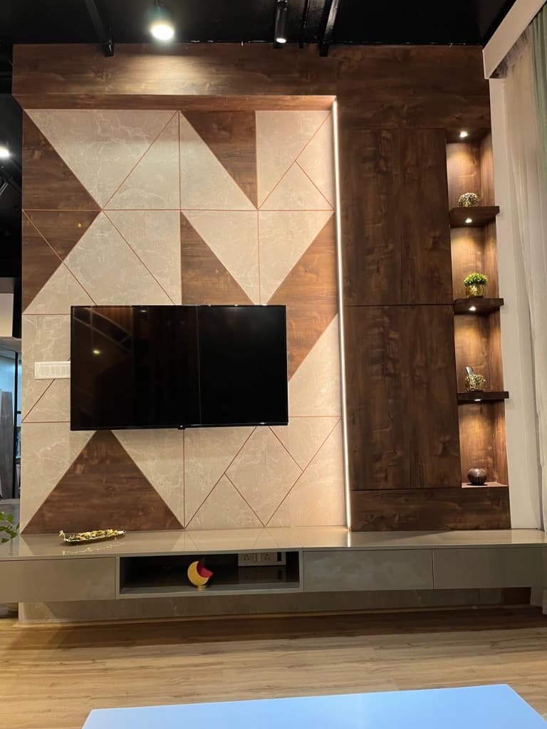 KSM Constructions — Geometric TV Unit with Accent Lighting